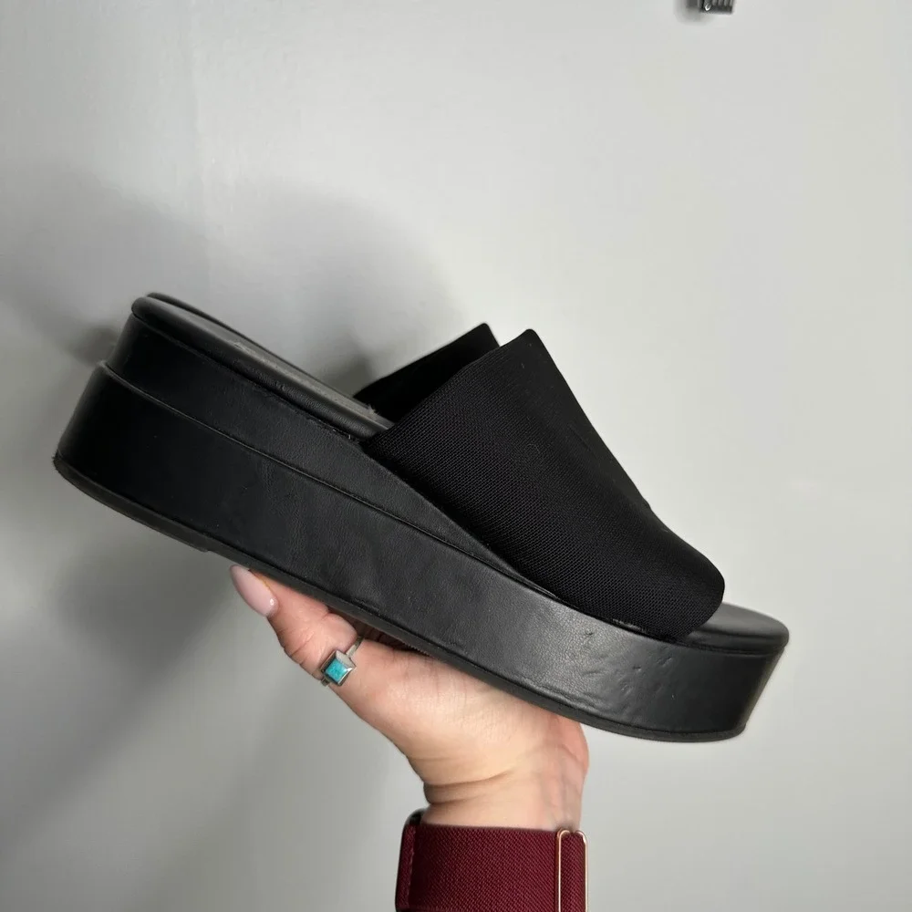 Steve Madden Platform Slide Sandals Womens 8 Black Good Y2K Chunky Flatforms